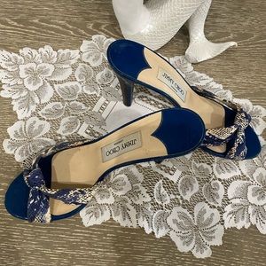 Jimmy Choo sz 38 blue n crème mule beautiful shoe!